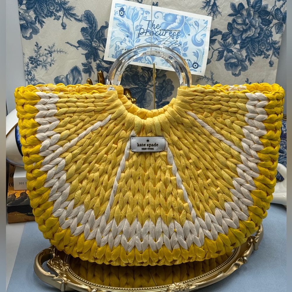 🆕 KATE SPADE NEW YORK 🧿 NWOT Picnic Perfect Lemon Woven Straw Tote Bag *FLAW* - Picture 3 of 16